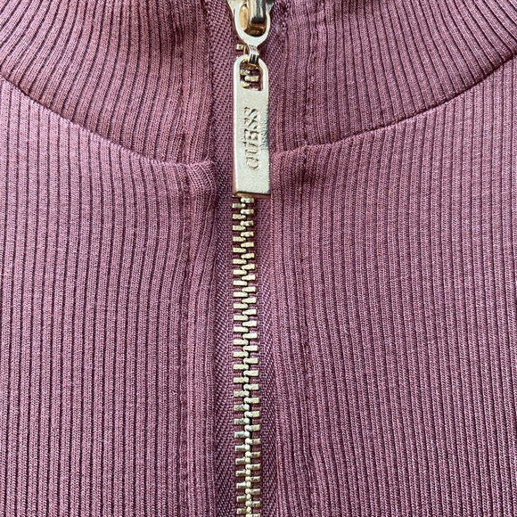 NWT Guess gold zip front midi dress in brown. Guess logo on sleeves. - Picture 5 of 7